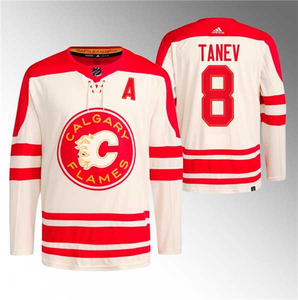 Men's Calgary Flames #8 Chris Tanev 2023 Cream Classic Primegreen Stitched Jersey Dzhi